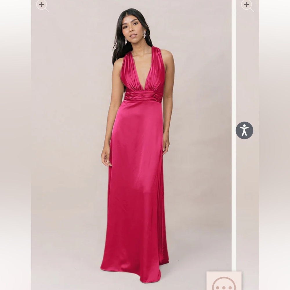 Revelry Pink Ruched Plunge Gown for Weddings